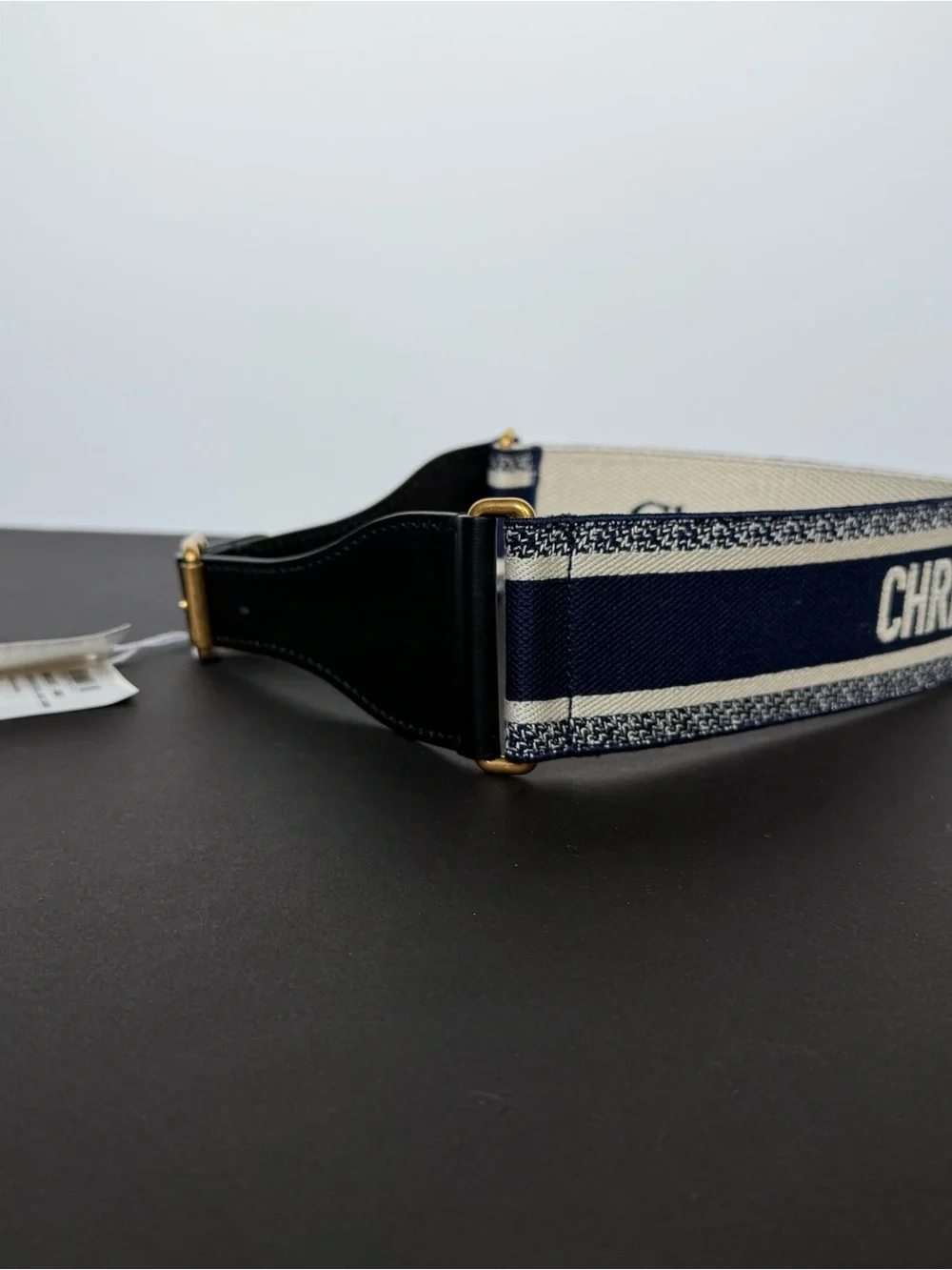 New! Dior Navy and White Signature Logo Canvas/Leather Belt
